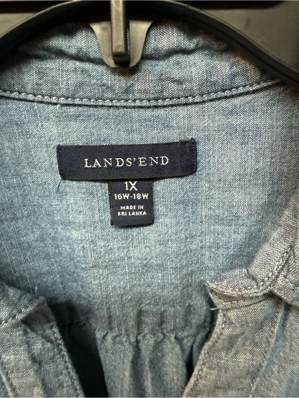 Lands' End Chambray Button-Front Shirt - Blue - Picture 3 of 5